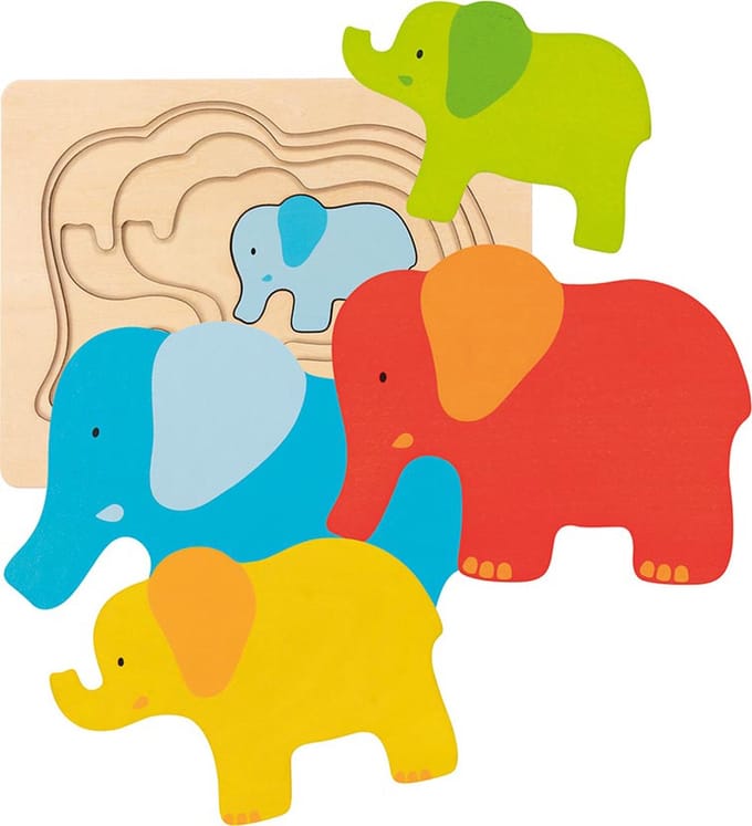 GOKI Puzzel - Olifant - 5 Stukken - 13,5X17,5X1,7Cm - Hout - 2 Jaar