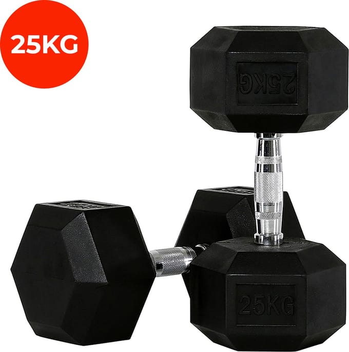 Core Power - Rubber Hex Dumbbells - 25 kg - Dumbbell set - Krachttraining - Halterset