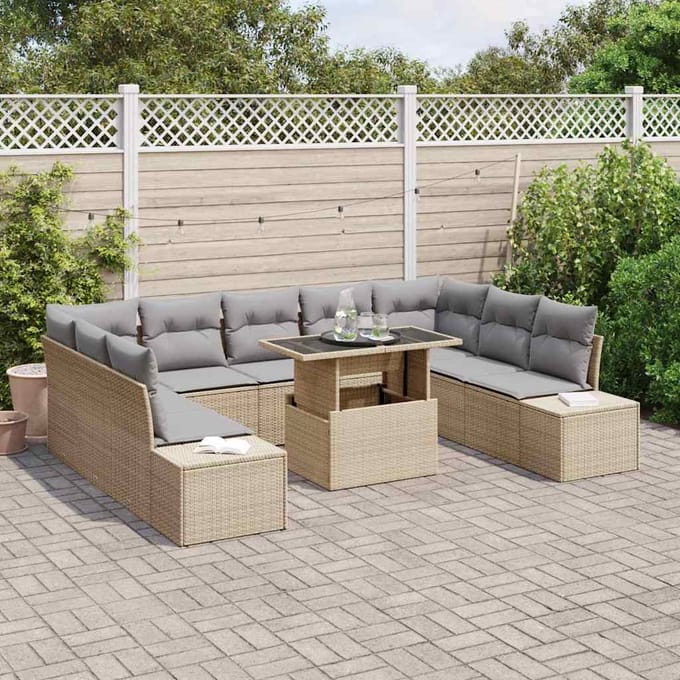 vidaXL - Tuinbank - Set - 10 - st - Beige - poly - rattan