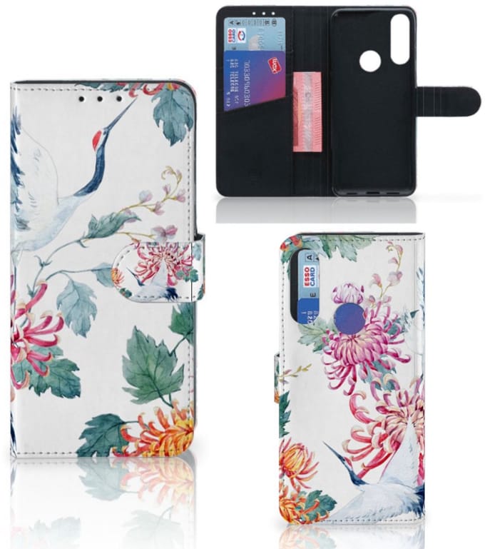 Alcatel 1S 2020 Telefoonhoesje met Pasjes Bird Flowers