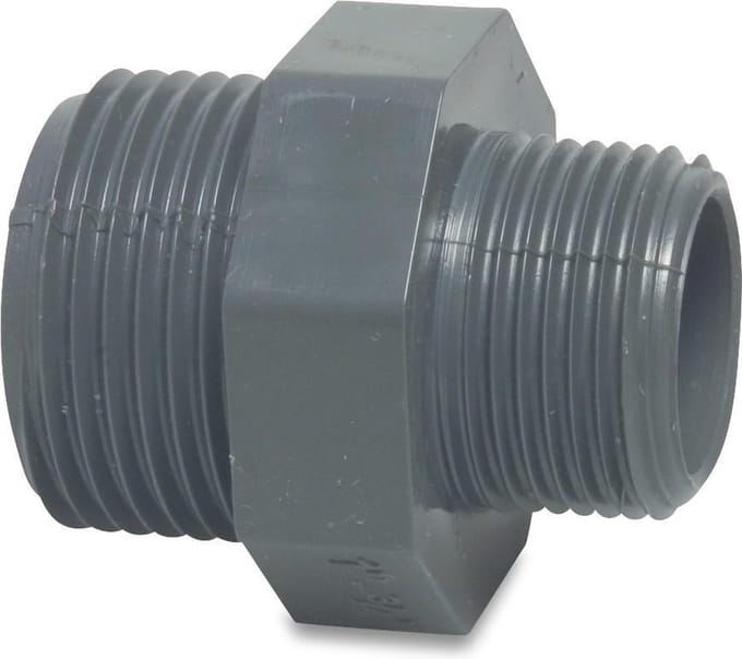 Mega Verloopnippel PVC-U 2" x 1 1/4" buitendraad 10bar grijs