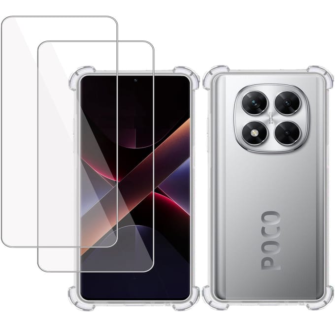 TechNow Hoesje + 2x Screenprotector geschikt voor Poco X7 – Tempered Glass - Extreme Shock Case Transparant