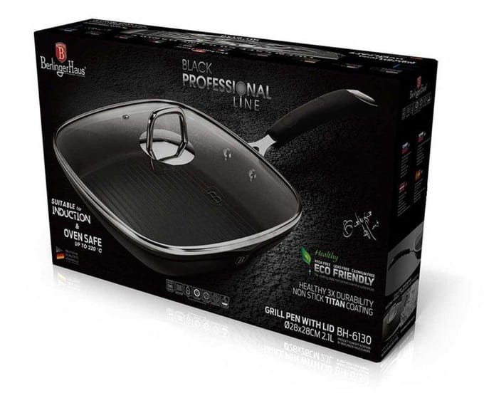 Berlinger Haus - 6130 - Grillpan - 28cm - zwart - +deksel - professioneel