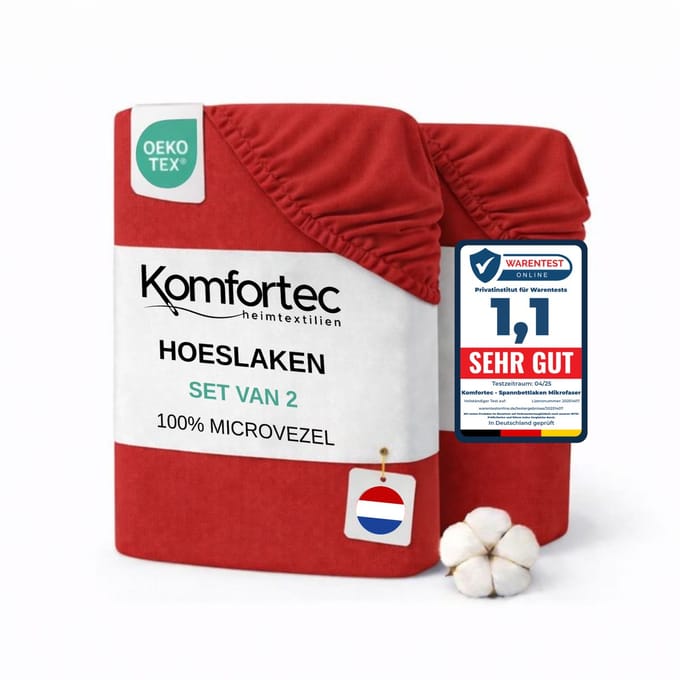 Komfortec Microvezel Hoeslaken set van 2 200x200 cm - 30cm Matrashoogte - Rondom Elastiek Rood