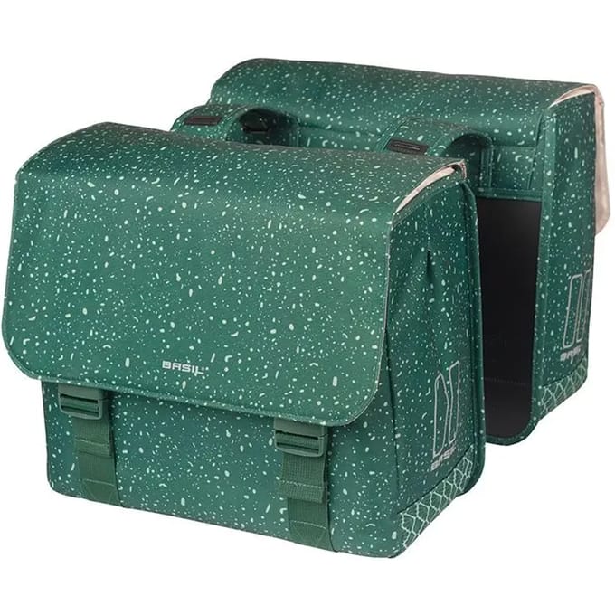 Basil Flair - Dubbele fietstas - 35L - Groen - Waterafstotend - Reflectiedetails
