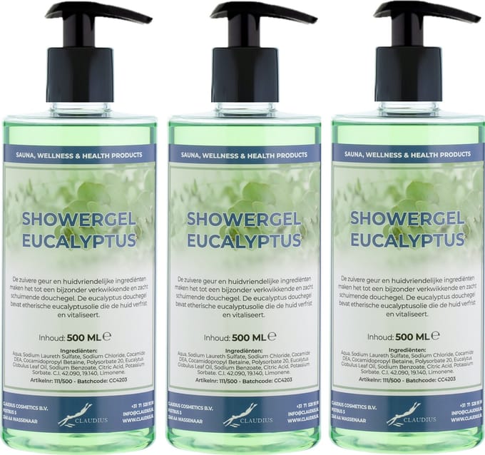 Douchegel Eucalyptus 500 ml - set van 3 stuks - met gratis pomp - Showergel