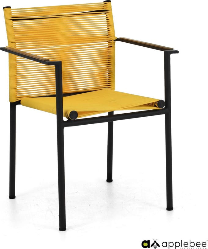 Jakarta dining armchair 56, base aluminium Black, rope weaving Lemon, arm S