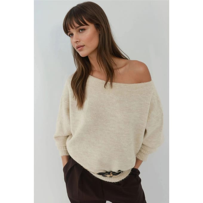 Zachte Textuur Off Shoulder Gebreide Trui