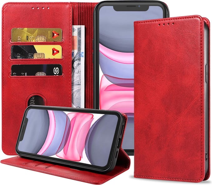 Smartphonica iPhone 11 leren hoesje met magnetische sluiting - Rood geschikt voor iPhone 11