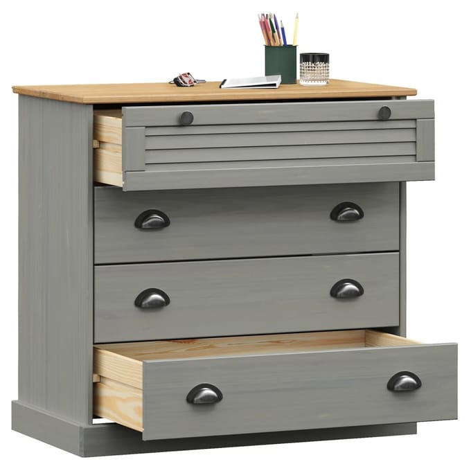vidaXL - Ladekast - VIGO - 80x40x76 - cm - massief - grenenhout - grijs