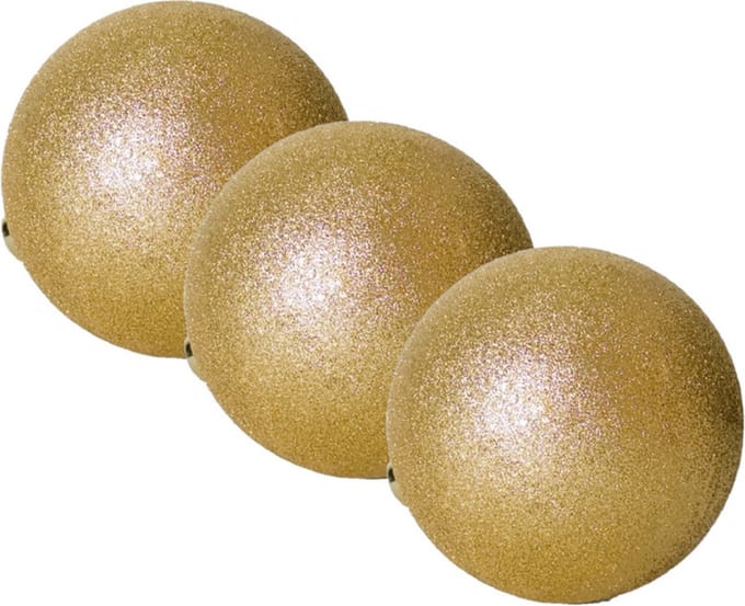 Gerimport Kerstbal - 3x stuks - kunststof - goud - glitters - D20 cm
