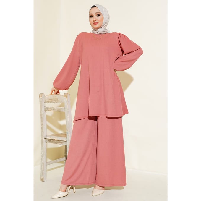 Gelaagde Lange Mouwen Tuniek en Wijd Been Broek Set