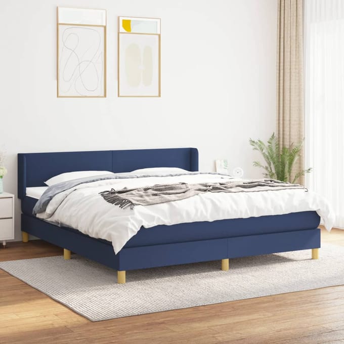 vidaXL - Boxspring - met - matras - stof - blauw - 180x200 - cm