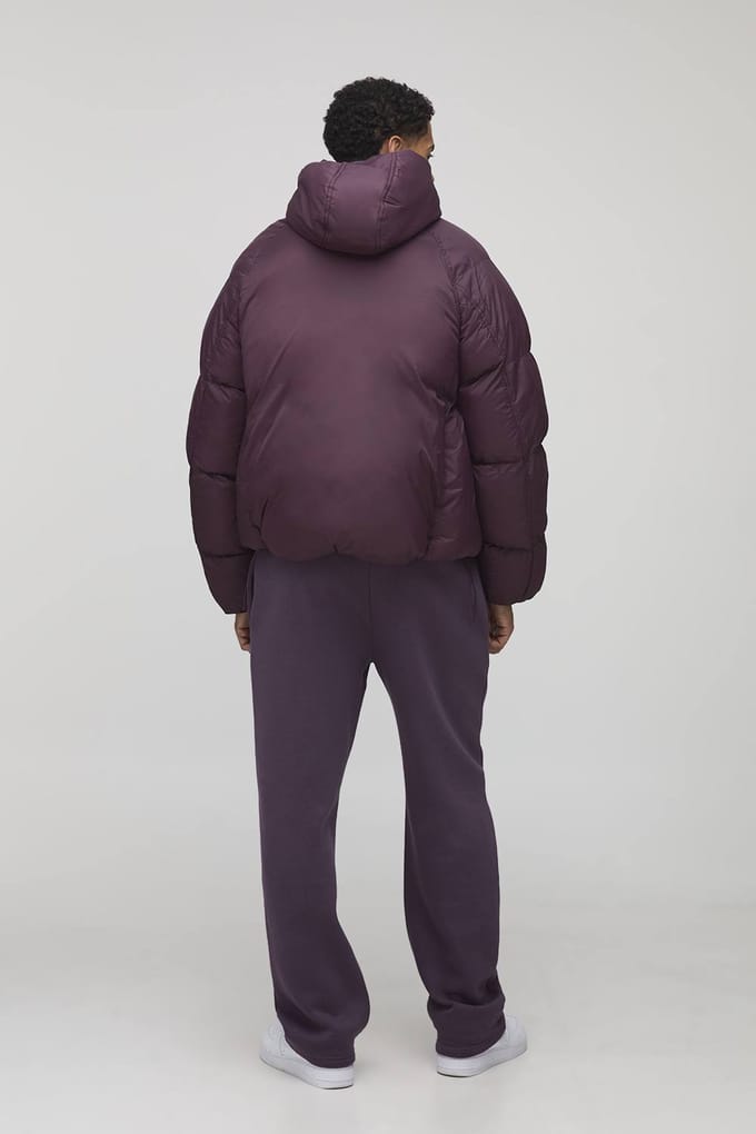 Pufferjack met oversized pasvorm, geraffelde mouwen en panelen | Plum | Size Medium