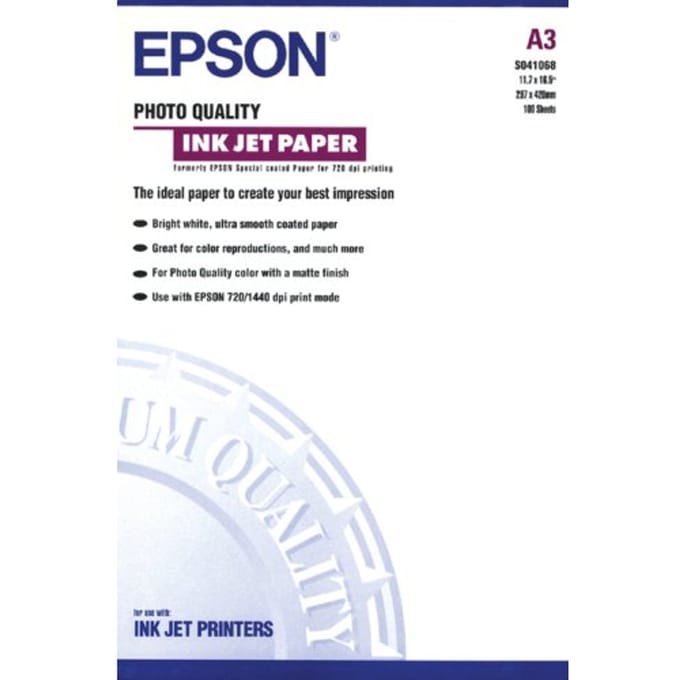 Inkjetpapier epson s041068 a3 mat 105gr 100 vel