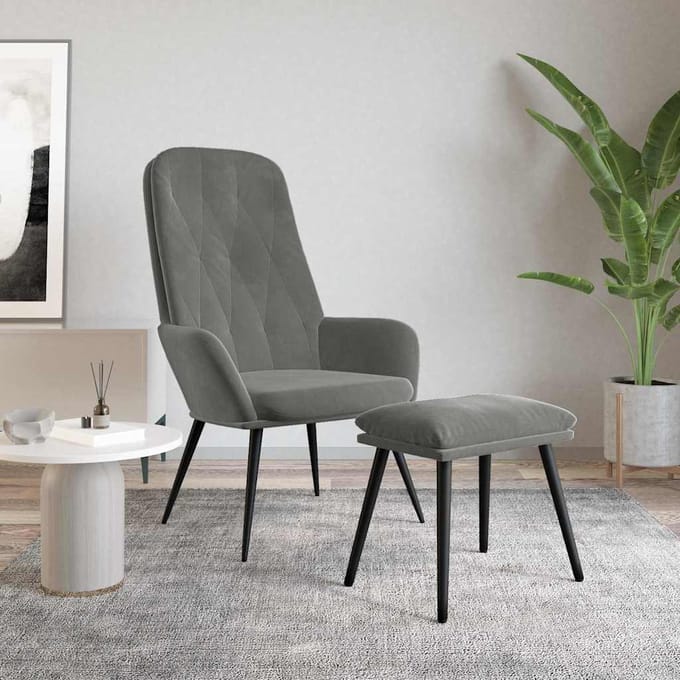 vidaXL - Relaxstoel - met - voetenbank - fluweel - donkergrijs