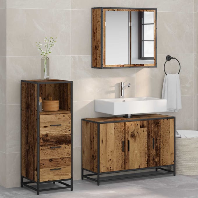 vidaXL - Badkamermeubel - Set - 3 - st - Oud - Hout - Bewerkt - hout