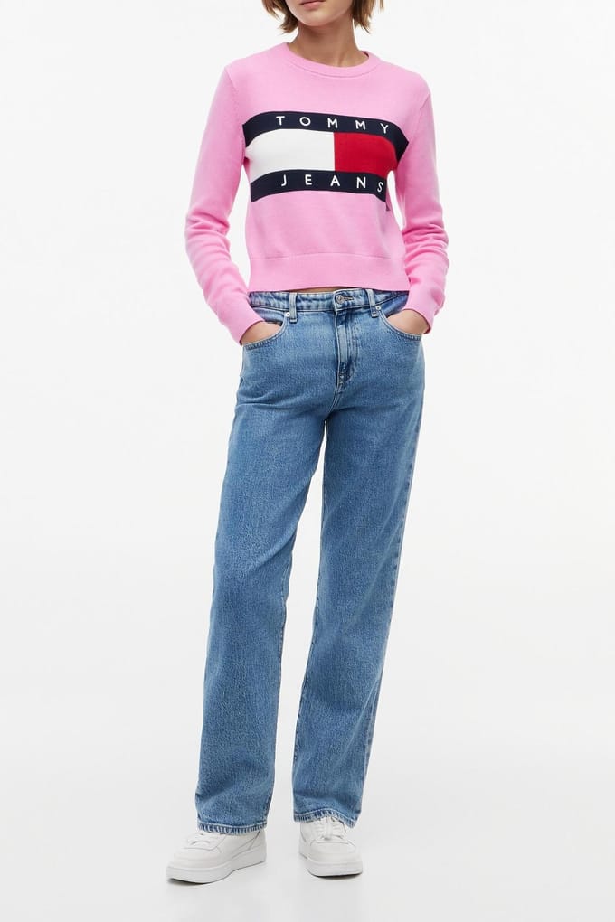 Tommy Hilfiger Flag Crew Neck Pink Daisy Größe: XS | Pullover Outlet | Damen | Rosa