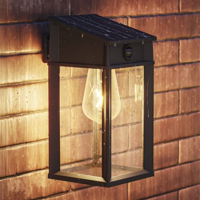 Philips Geri Wandlamp - UltraEfficient LED - Solar buitenlamp - Warmwit licht 2700K - Zwart - Rechthoekig ontwerp - Bewegingssensor - Zonne-energie - Schemersensor