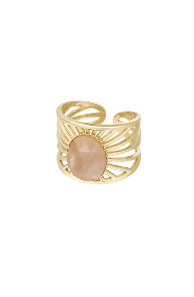 Stainless Steel Ring - Yehwang - Statement Look - Natuursteen - One Size - Roze - Goud