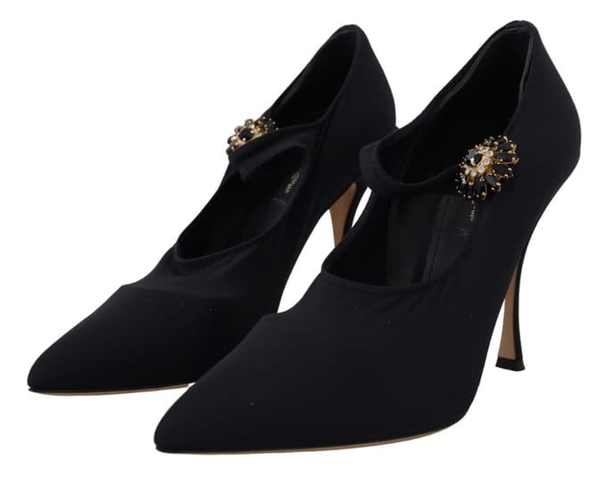Dolce & Gabbana Zwarte Sokken Stretch Kristallen Hakken Dames Schoenen