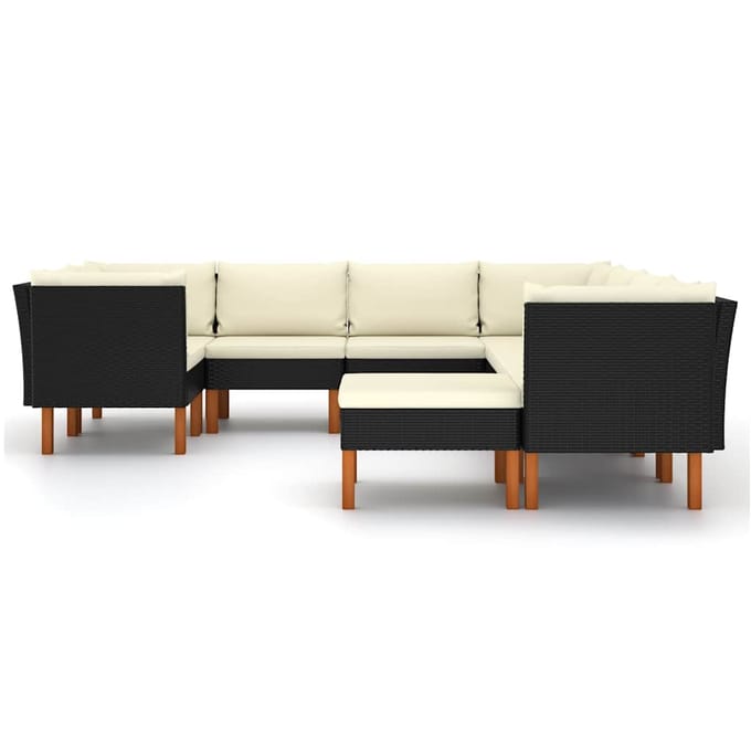 vidaXL - 9-delige - Loungeset - met - kussens - poly - rattan - zwart
