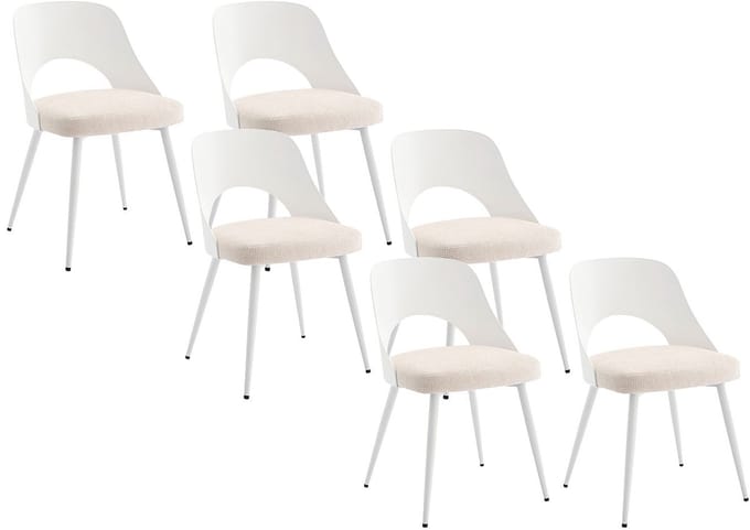 Vente-unique Set van 6 stoelen in polypropyleen, gestructureerd stof en metaal - Wit en beige IRELINA