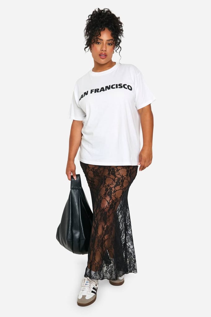 boohoo Dames Plus Lace Maxi Column Skirt | Black | Maat: 28