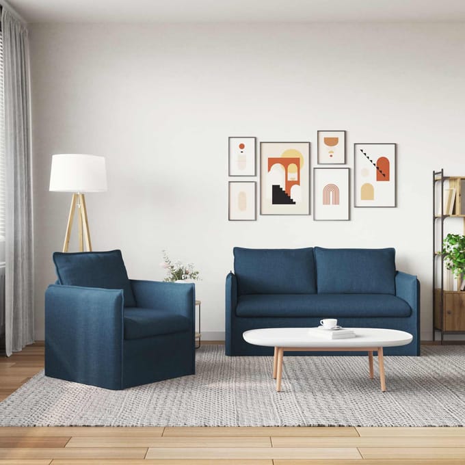 vidaXL Bankstel 2 pcs Blauw 156 x 82 x 85 cm Stof