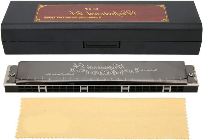 Professionele 24-Gats Harmonica, Polyfone Diatonische Mondharmonica voor D-toonsoort met Sterke Klank en Duurzaam Ontwerp