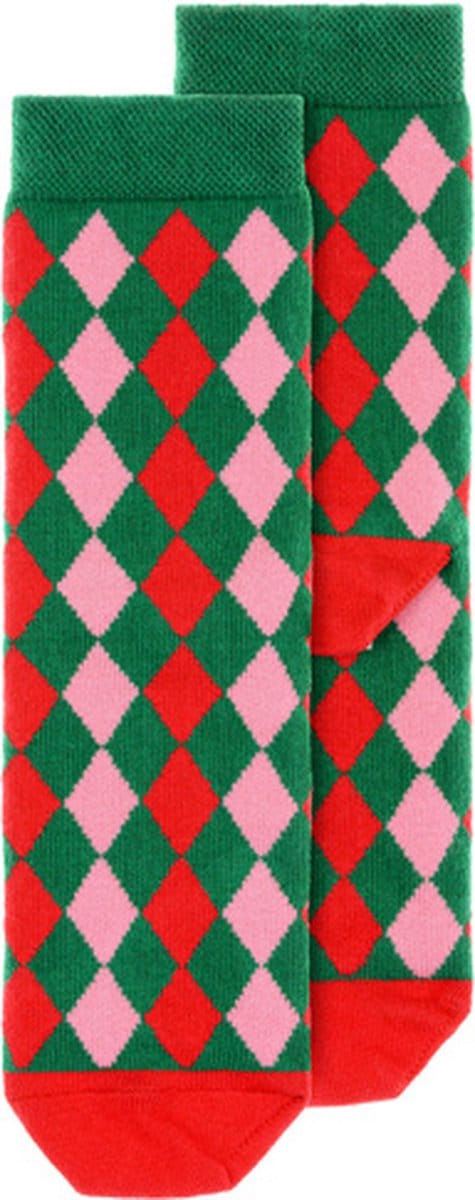 Kerstsokken kind Ruit Rood/Groen - Maat 27-30
