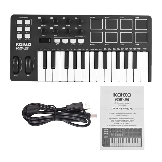 MIDI Keyboard Controller Beat Maker Machine 25 Toetsen MIDI Keyboard Draagbaar Arrangeer Strike Pad zwart