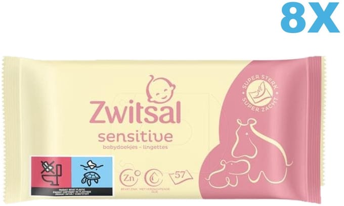 Zwitsal Sensitive Billendoekjes - 8 x 57 stuks - Voordeelverpakking