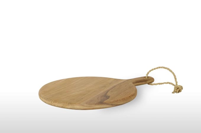 Tapasplank / broodplank / serveerplank - Teak hout - Ø 35 cm met steel - Handmade