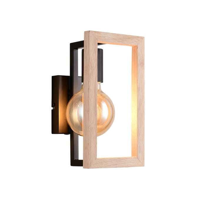 Reality Leuchten Wandlamp Bano, hout/zwart, hoogte 25 cm, metaal, E27