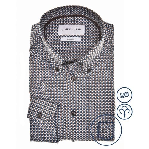 Ledûb Overhemd Easy Iron Allover Abstract Fantasy Pattern Blauw-Bruin / male