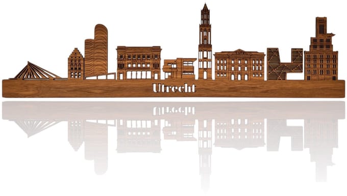 Skyline van Utrecht - Notenhout - 110cm - Wanddecoratie van hout