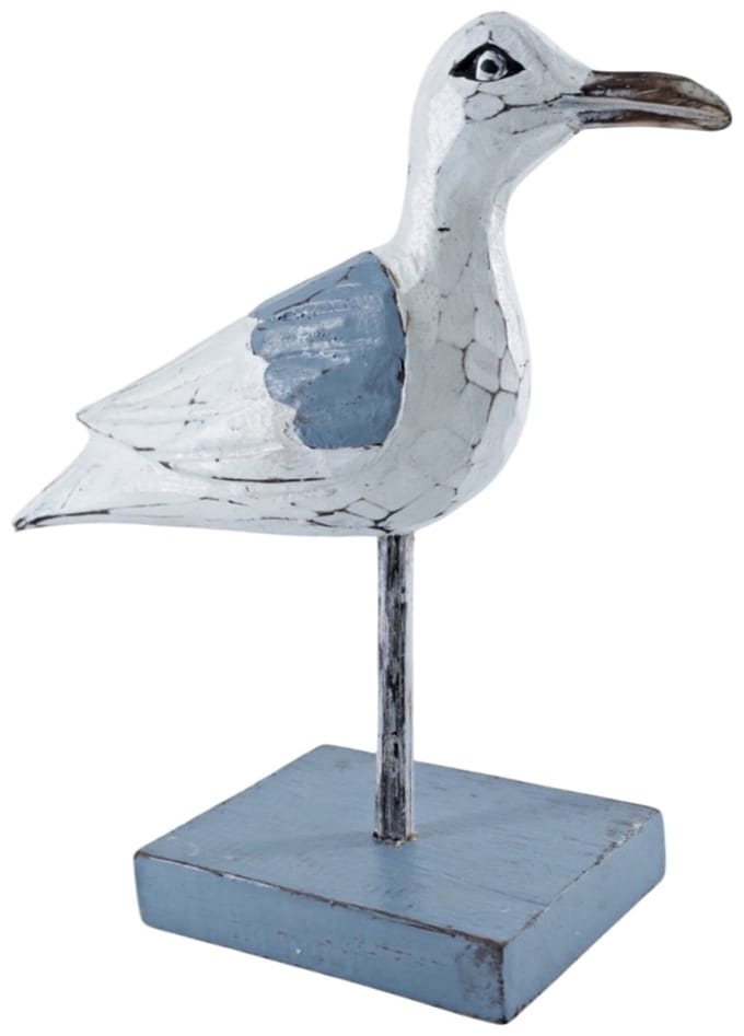 Houten meeuw Klaas natural/blauw 21x19 cm