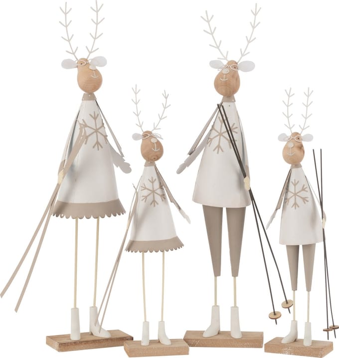 J-Line figuur Rendier Jongen/Meisje - metaal/hout - wit/beige - large - 2 st.