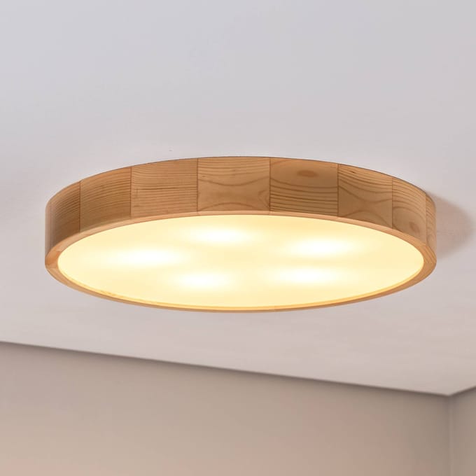 TEMAR LIGHTING Cleo plafondlamp, Ø 57,5cm, 5-lamps, dennenhout, E27