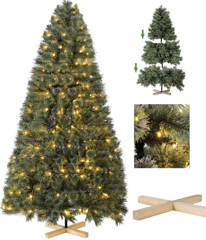 Kerstboom met verlichting - Spar - 180cm - Met houten standaard