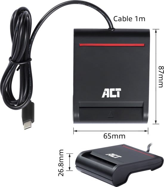 ACT Externe USB-C Smartcard eID Kaartlezer, geschikt voor Belgische ID-kaarten AC6020