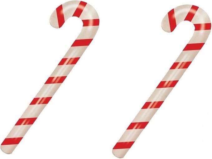 Kerst decoratie - 2x - opblaasbare snoepstok - zuurstok - 90 cm - pvc - snoepgoed - christmas