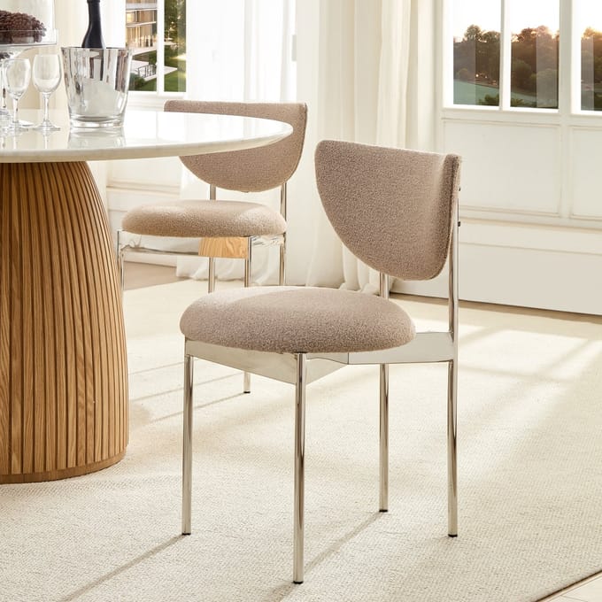 MODENUIT Eetstoel - Skandi Design - Set van 2 - Orbitale Rugleuning - Voor Eetkamer - Stof Metaal Lichtkhaki