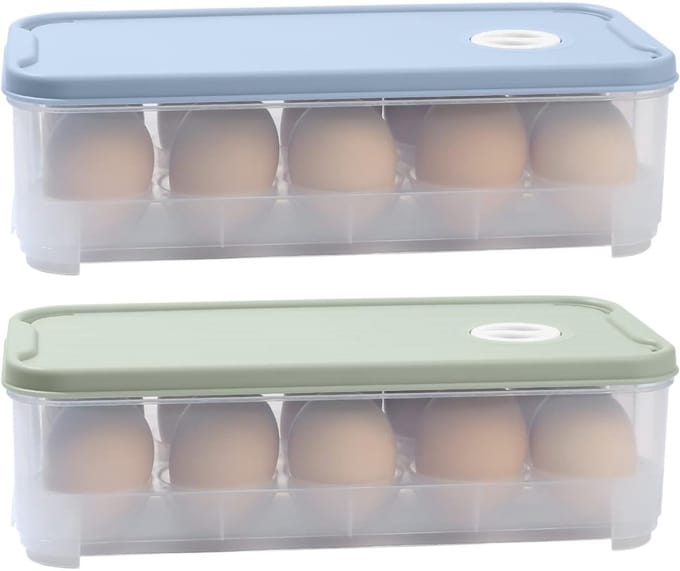 Set van 2 Eierdozen – Stapelbare Koelkast Eierhouder voor 10 Eieren – PP Plastic, Transparant, Duurzaam en Beschermend – Blauw & Groen