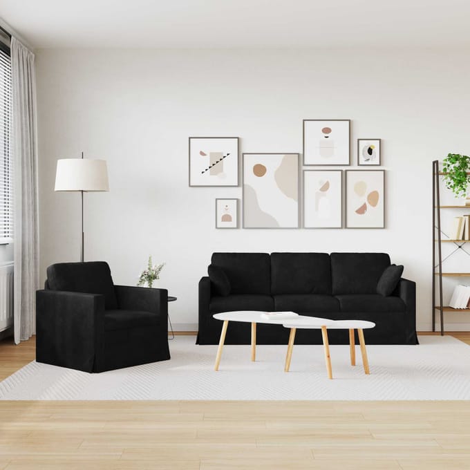 vidaXL Bankstel 2 pcs Zwart 198 x 78 x 80 cm Fluweel