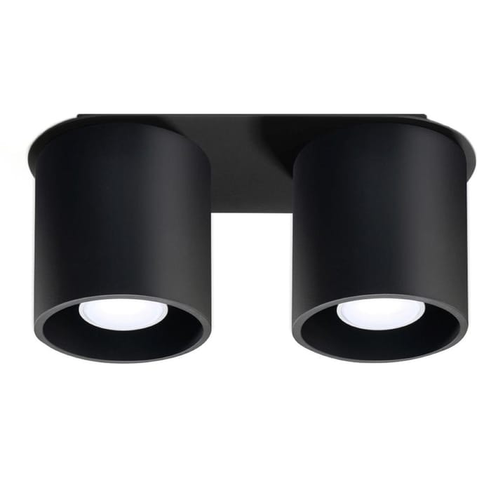 Plafondlamp ORBIS 2 met 2 cilindervormige spots - Sollux Lighting - IP20 - Zwart aluminium behuizing - 26 x 10 x 12 cm - 2 x GU10 LED, exclusief lichtbron - 2 x 10 W - Moderne plafondlamp voor gang, hal en woonkamer