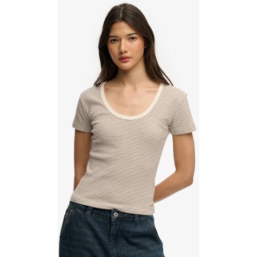 Superdry Athletic Essentials Gestreept T-shirt Brown Grootte: 34