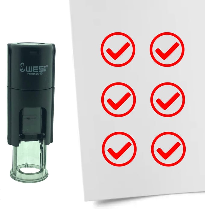 CombiCraft Stempel Checkbox Vinkje / OK 10mm rond - rode inkt