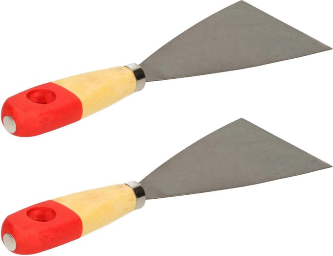 Bruder Mannesmann Plamuurmes - 2x - werkbreedte 80 mm - conisch geslepen staal - houten greep